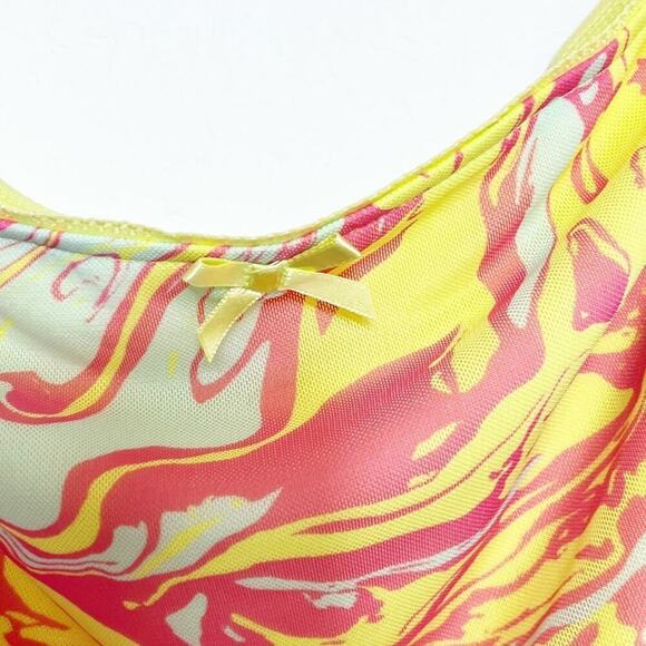 WILD FABLE WOMEN'S YELLOW MARBLE MESH BODYCON ELASTIC WAIST MINI SKIRT NEW 1X - Picture 6 of 9